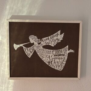 Inspirational Angel Wall Art - White on Brown Canvas